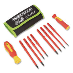 OEMTOOLS 22593 10 Piece Insulated Screwdriver Set, 4 Flathead Screwdrivers, 4 Phillips Screwdrivers, Interchangeable Blades And Electrician