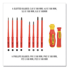 OEMTOOLS 22593 10 Piece Insulated Screwdriver Set, 4 Flathead Screwdrivers, 4 Phillips Screwdrivers, Interchangeable Blades And Electrician