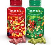 Fruits and Veggies Whole Food Supplement with Superfood Fruits and Vegetables for Women, Men, and Kids - 90 Fruit Capsules, 90 Veggie Capsules - 1 Set