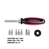 Great Neck Ratcheting Screw/Nut Driver Set, Phillips/Slotted/Star Bits, 7" Long, Black/Red (GNS950DE)