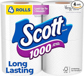Scott 1000 Bathroom Tissue, Septic Safe, 1-Ply, White, 1,000 Sheets/Roll, 4 Rolls/Pack, 12 Packs/Carton (KCC10183)