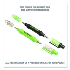 OEMTOOLS 6-Way Pen-Style Screw/Nut Driver, Phillips/Slotted Bits, Metric Sockets, 5.38" Long, Black/Green, Green/Clear, 4/Pack (GNS22537)