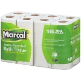 Marcal 100% Recycled 2-Ply Bath Tissue, Septic Safe, White, 168 Sheets/Roll, 16 Rolls/Pack (MRC1646616PK)