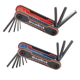 Great Neck Hex Key Fold-Up Tool Set, Two-Piece, Metric/SAE, Black-Oxide/Blue (SAE), Black-Oxide/Red (Metric) (GNS74205)