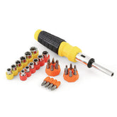Great Neck Ratcheting Screw/Nut Driver Set, 34-Piece, Hex/Phillips/Slotted/Star Bits, Metric/SAE Sockets, 8" Long, Yellow/Black Handle (GNS92018)
