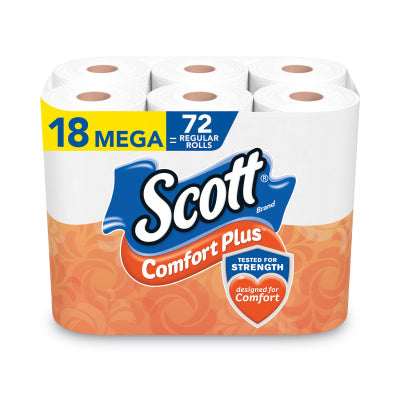 Scott ComfortPlus Toilet Paper, Mega Roll, Septic Safe, 1-Ply, White, 425 Sheets/Roll, 18 Rolls/Pack (KCC5425849729)