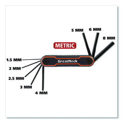 Great Neck Hex Key Fold-Up Tool Set, Two-Piece, Metric/SAE, Black-Oxide/Blue (SAE), Black-Oxide/Red (Metric) (GNS74205)